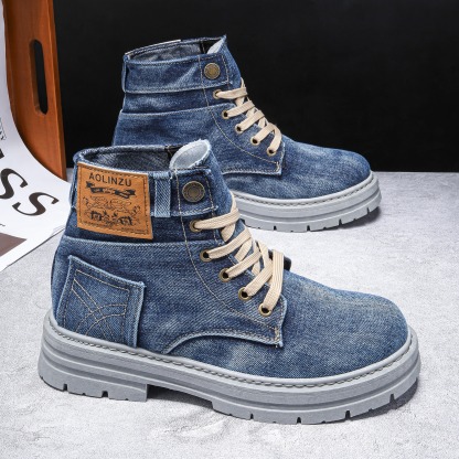 ⏰LAST DAY 70% OFF🛒Men’s Denim Lace Up Ankle Boots with Thick Sole Casual Work Style