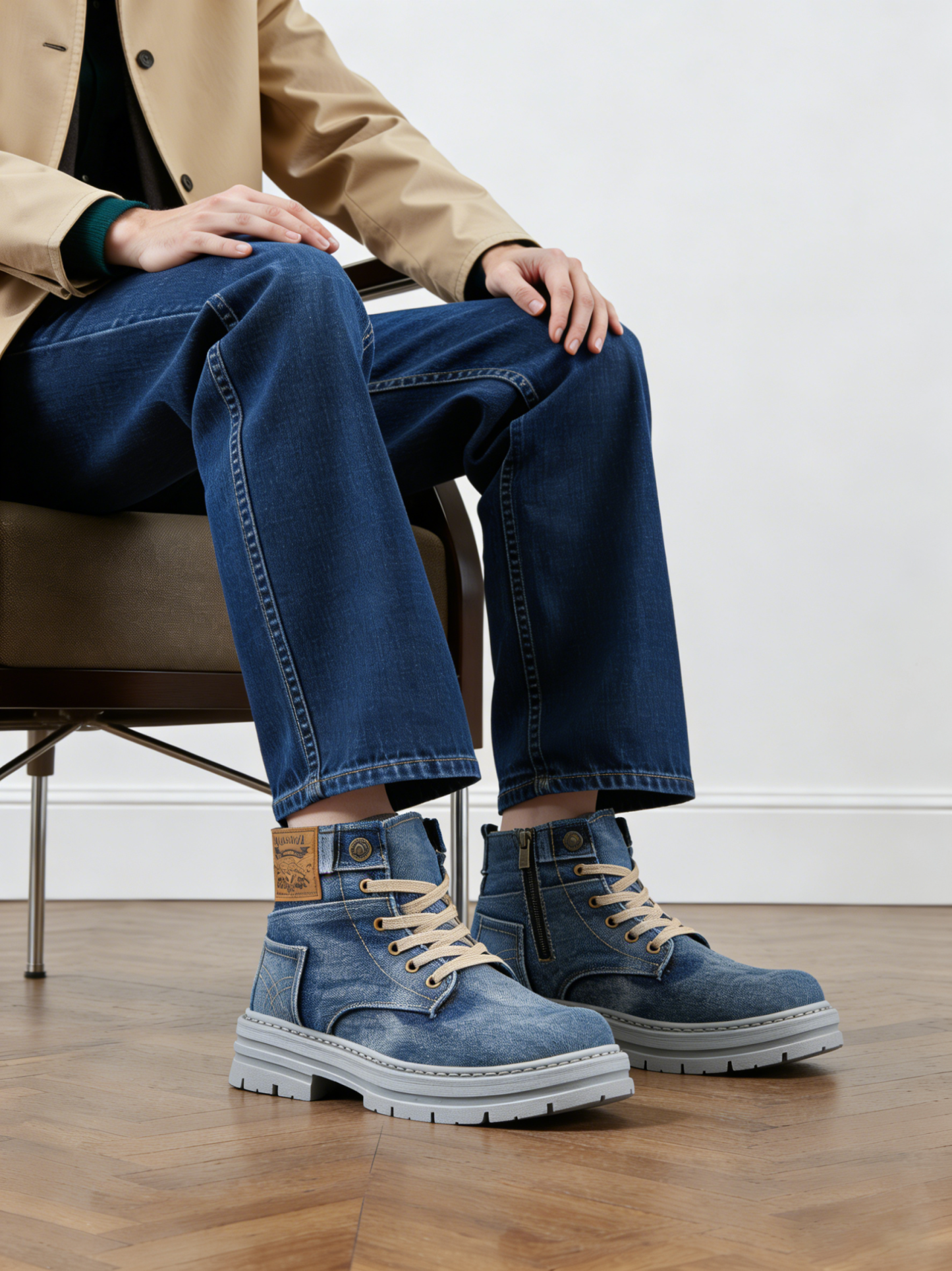 ⏰LAST DAY 70% OFF🛒Men’s Denim Lace Up Ankle Boots with Thick Sole Casual Work Style