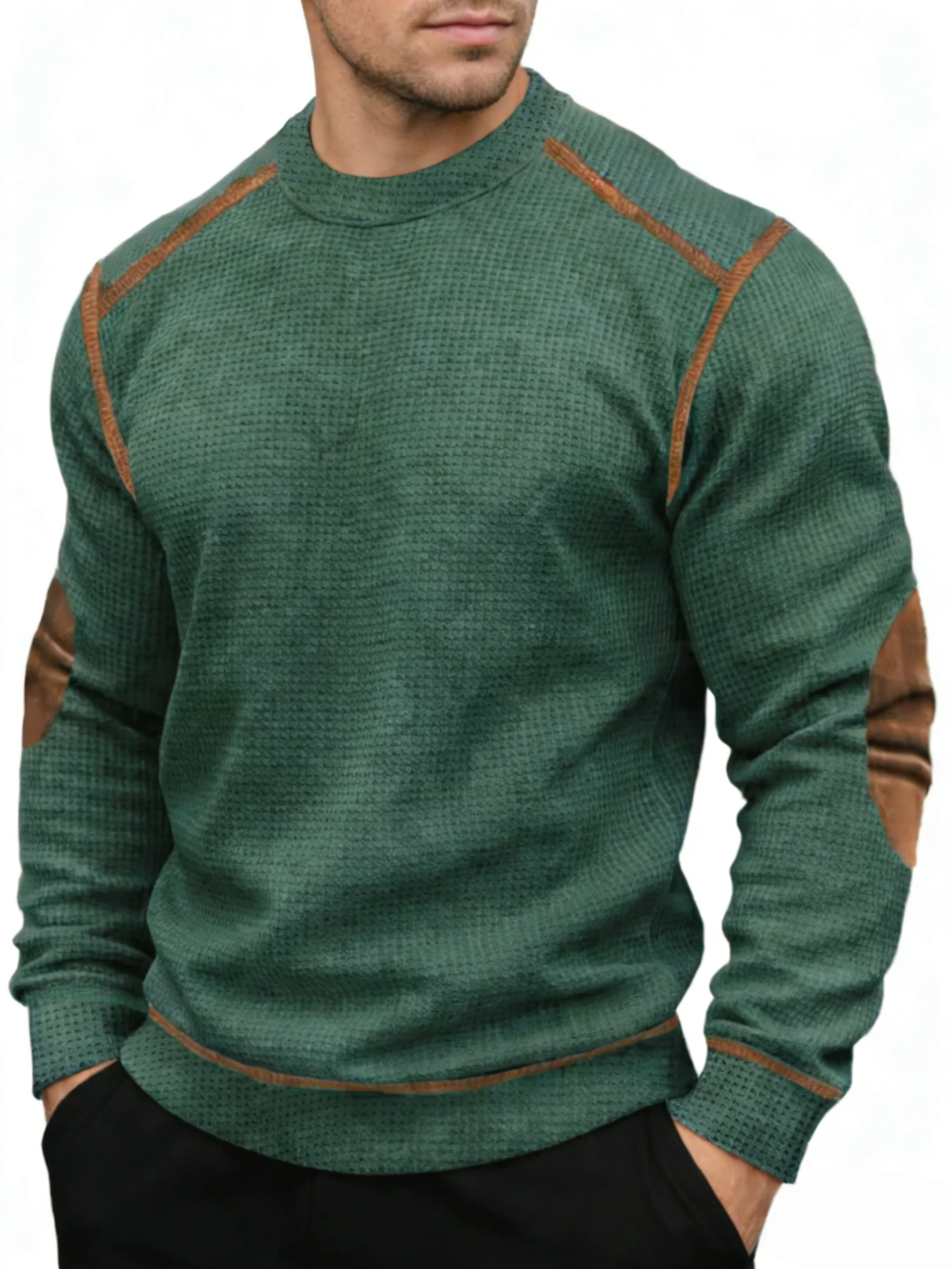 Men’s Vintage Western-Style Textured Crewneck Sweatshirt