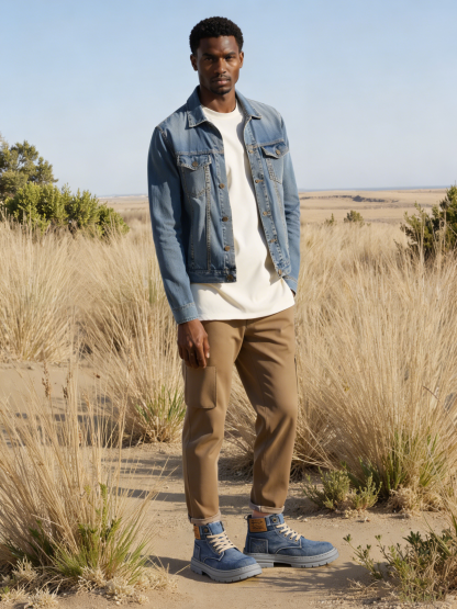 ⏰LAST DAY 70% OFF🛒Men’s Denim Lace Up Ankle Boots with Thick Sole Casual Work Style