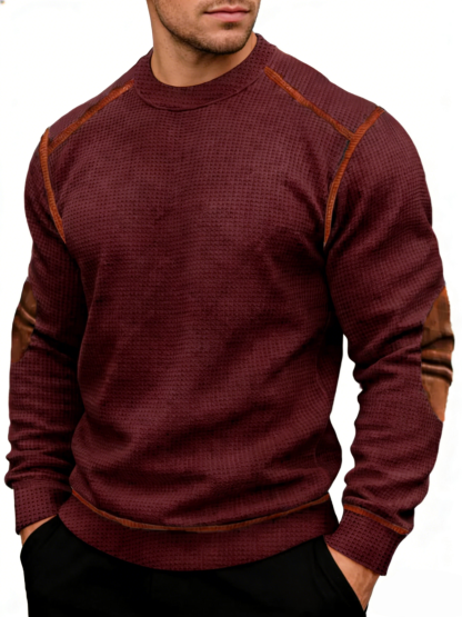 Men’s Vintage Western-Style Textured Crewneck Sweatshirt