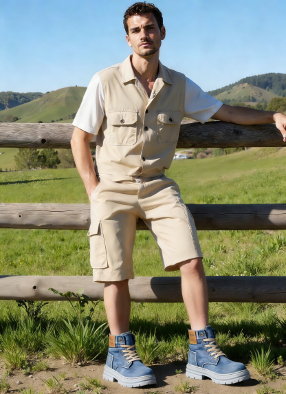 ⏰LAST DAY 70% OFF🛒Men’s Denim Lace Up Ankle Boots with Thick Sole Casual Work Style