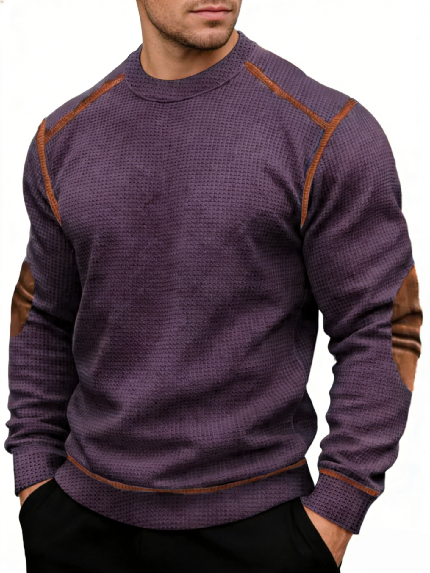 Men’s Vintage Western-Style Textured Crewneck Sweatshirt
