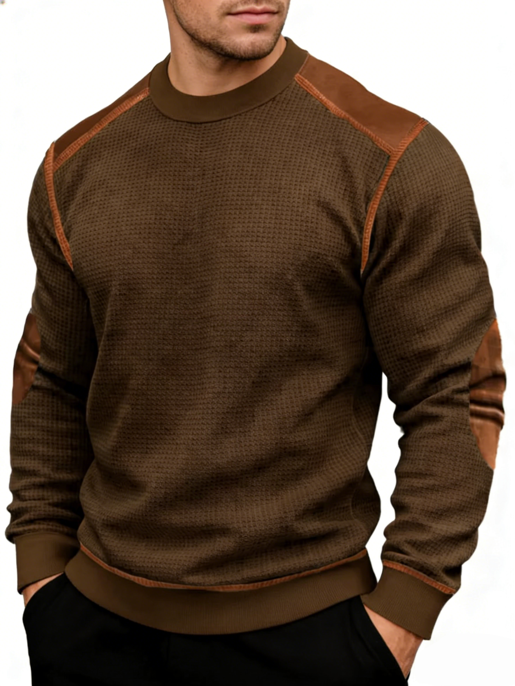 Men’s Vintage Western-Style Textured Crewneck Sweatshirt