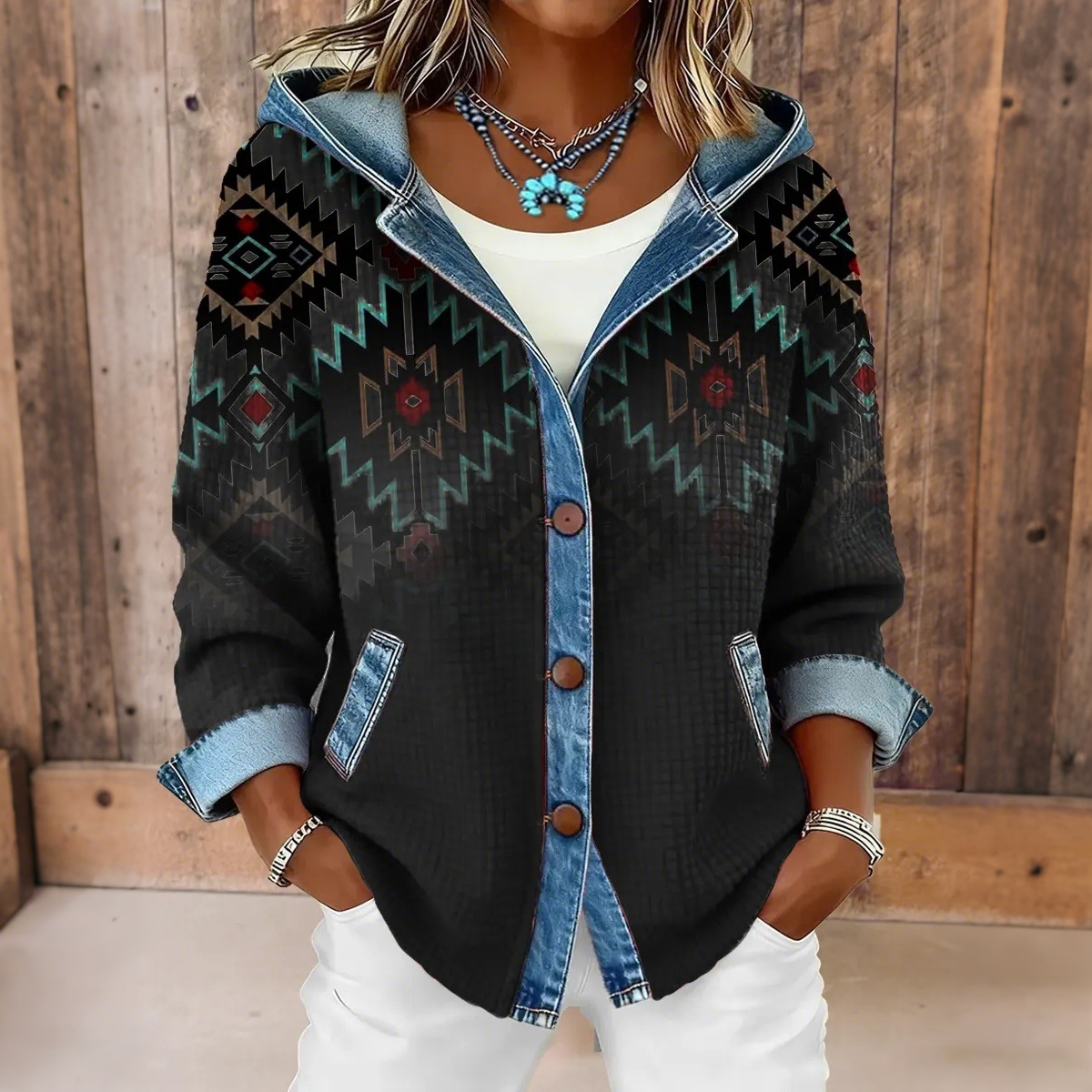 Women’s Plaid Denim Hoodie
