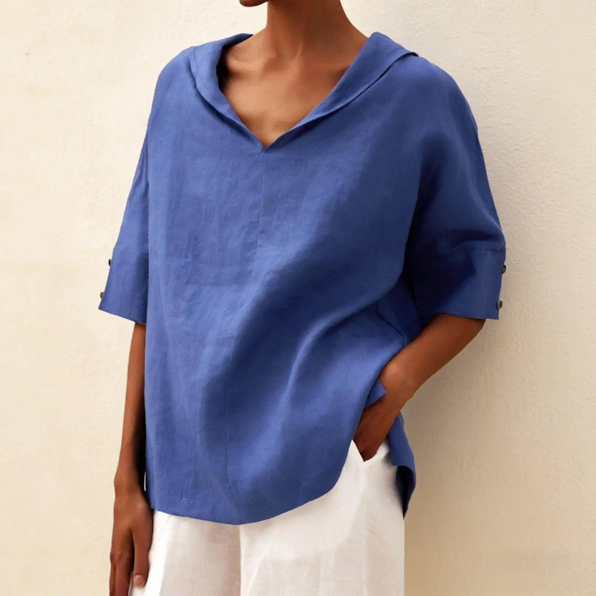 Women's Casual Linen V-neck Shirt