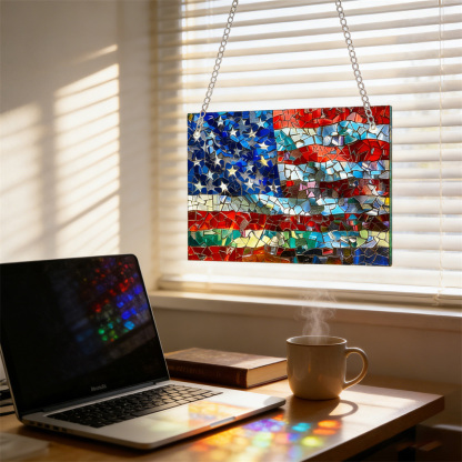 Mosaic-Style USA Map Suncatcher - Hang the Rainbow of America in Your Window