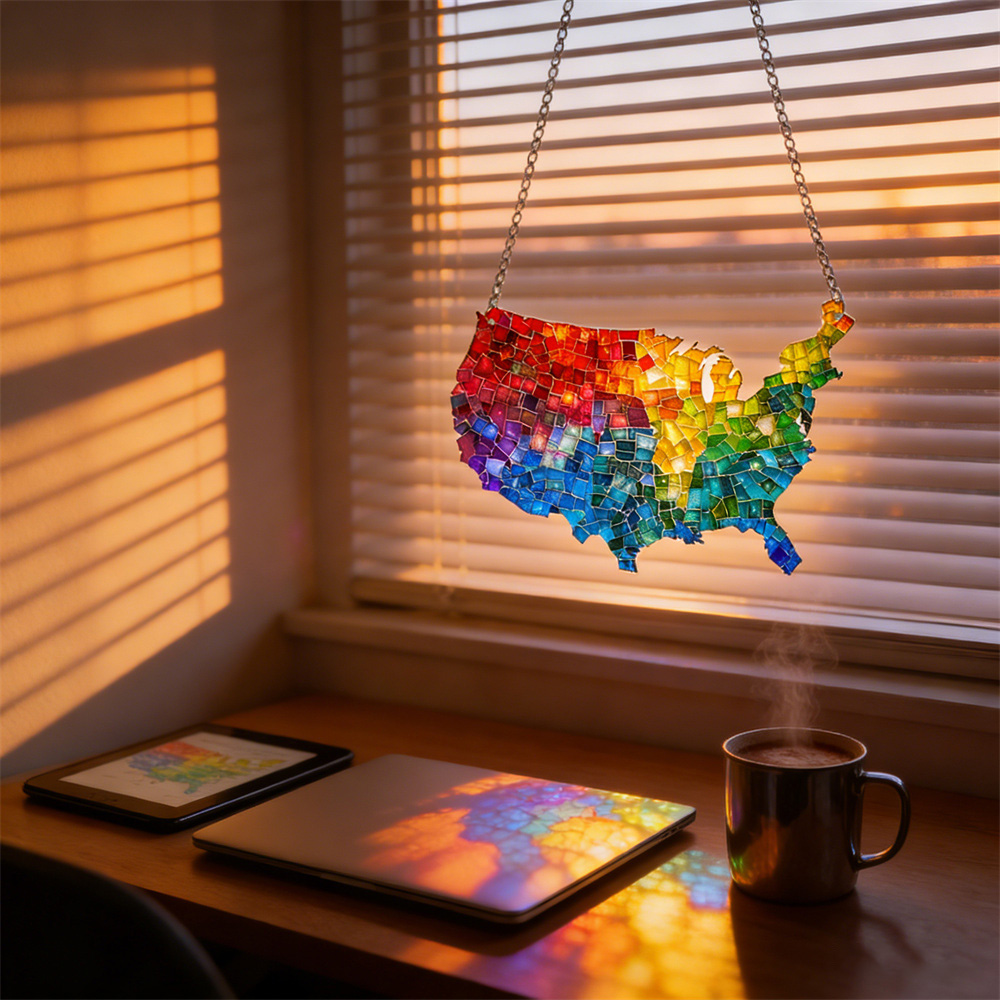 Mosaic-Style USA Map Suncatcher - Hang the Rainbow of America in Your Window
