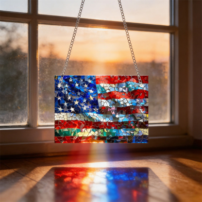 Mosaic-Style USA Map Suncatcher - Hang the Rainbow of America in Your Window