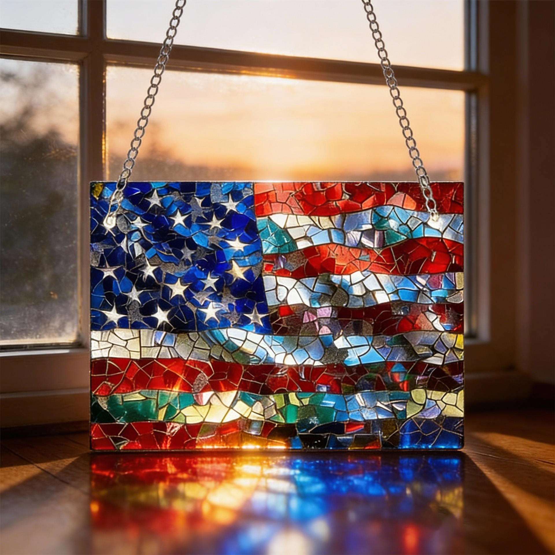 Mosaic-Style USA Map Suncatcher - Hang the Rainbow of America in Your Window