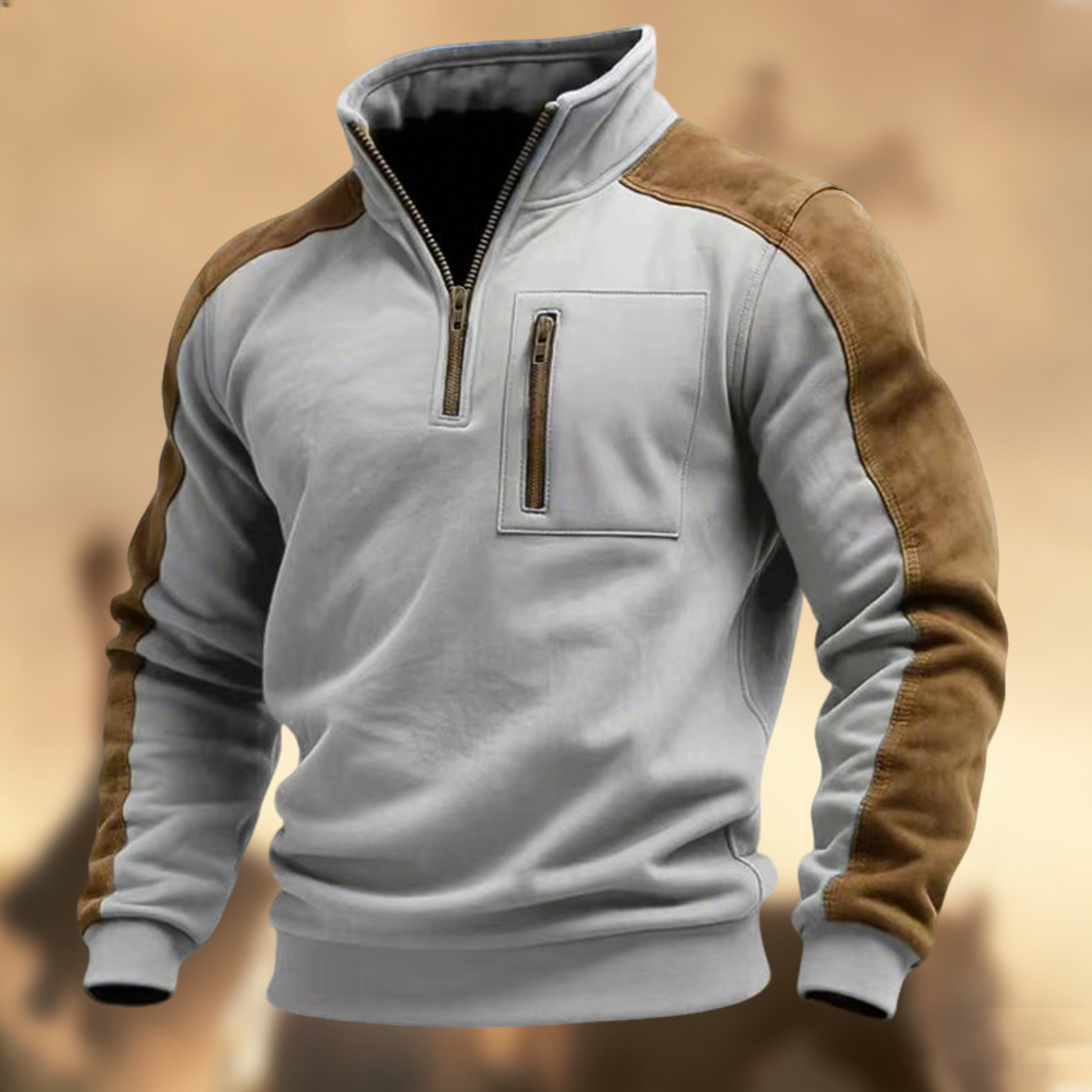 Men’s Vintage Country Western Zip-Up Stand Collar Casual Sweatshirt