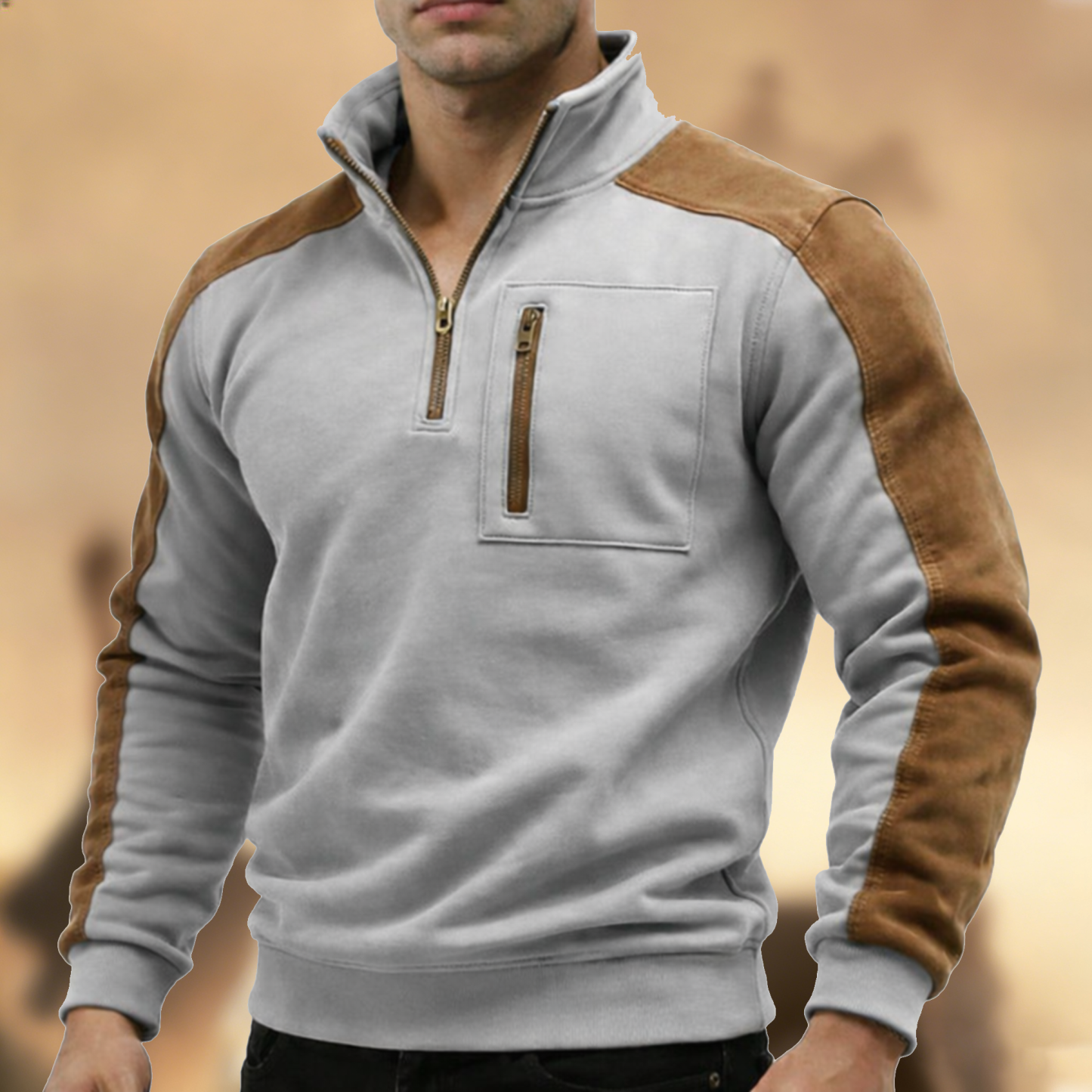 Men’s Vintage Country Western Zip-Up Stand Collar Casual Sweatshirt