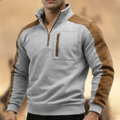 Men’s Vintage Country Western Zip-Up Stand Collar Casual Sweatshirt