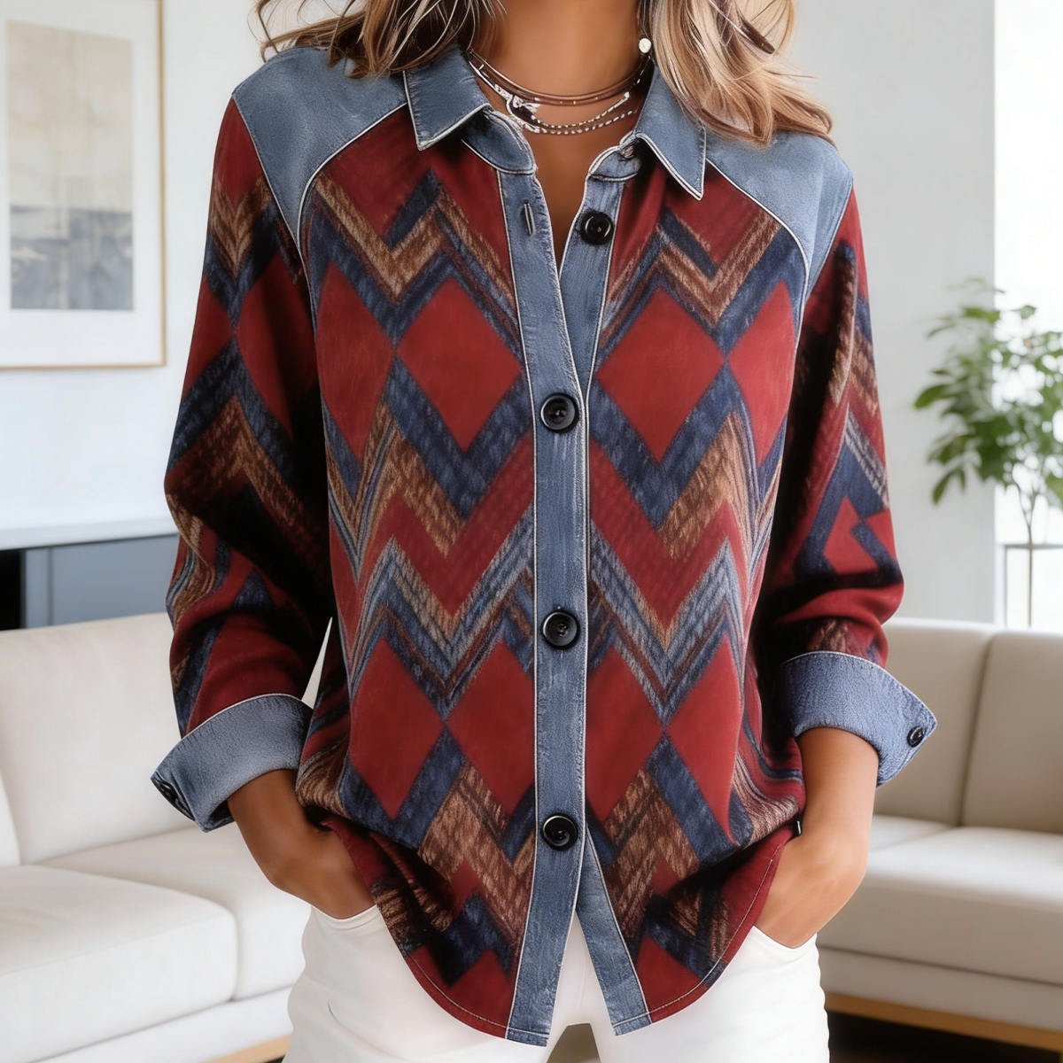 Women’s Plaid Denim Hoodie