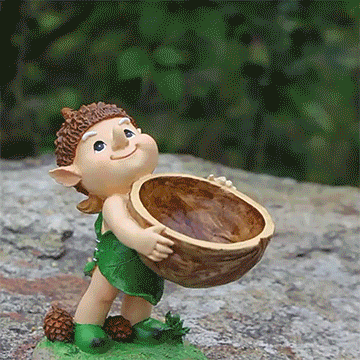 Elf Hand Held Walnut Bird Bath Bowl Bird Feeder