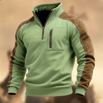 Men’s Vintage Country Western Zip-Up Stand Collar Casual Sweatshirt