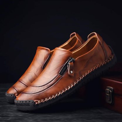 🔥LAST DAY 70% OFF🔥Mens Side Zipper Casual Comfy Leather Slip On Loafers, Comfy Orthopedic Walking Shoes