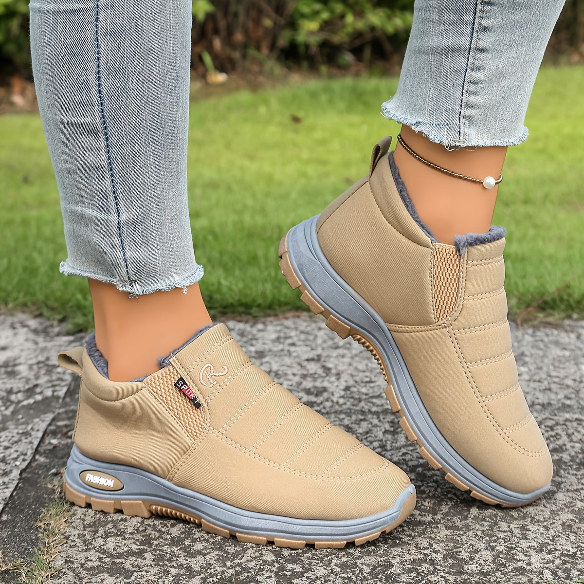 Unisex Warm Sheepskin-Lined Boots , Easy To Wear, Comfortable When Walking