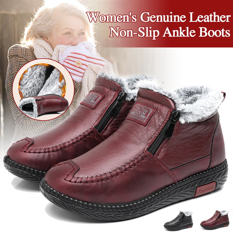 Women's Genuine Leather Non-Slip Zipper Ankle Boots