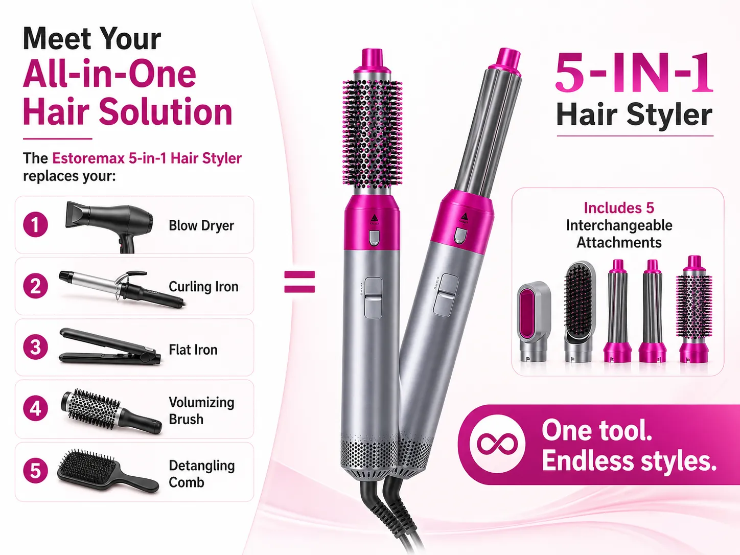 5-in-1 Hair Styler & Dryer – Straighten, Curl, Dry, Volume & Comb – For Curly & Straight Hair