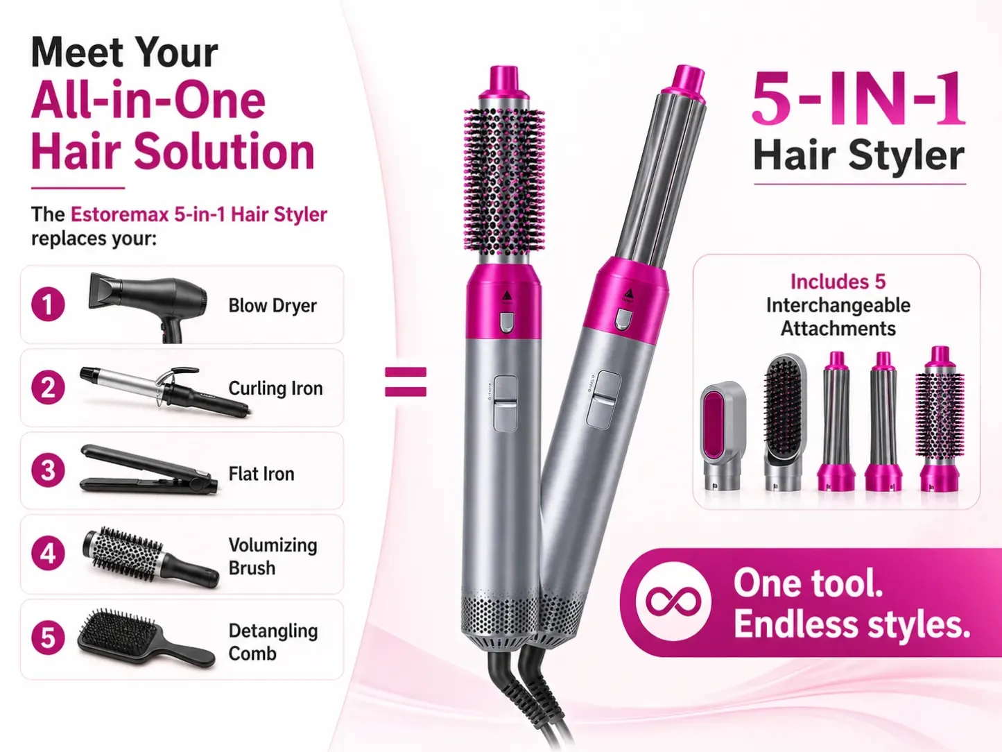 5-in-1 Hair Styler & Dryer – Straighten, Curl, Dry, Volume & Comb – For Curly & Straight Hair