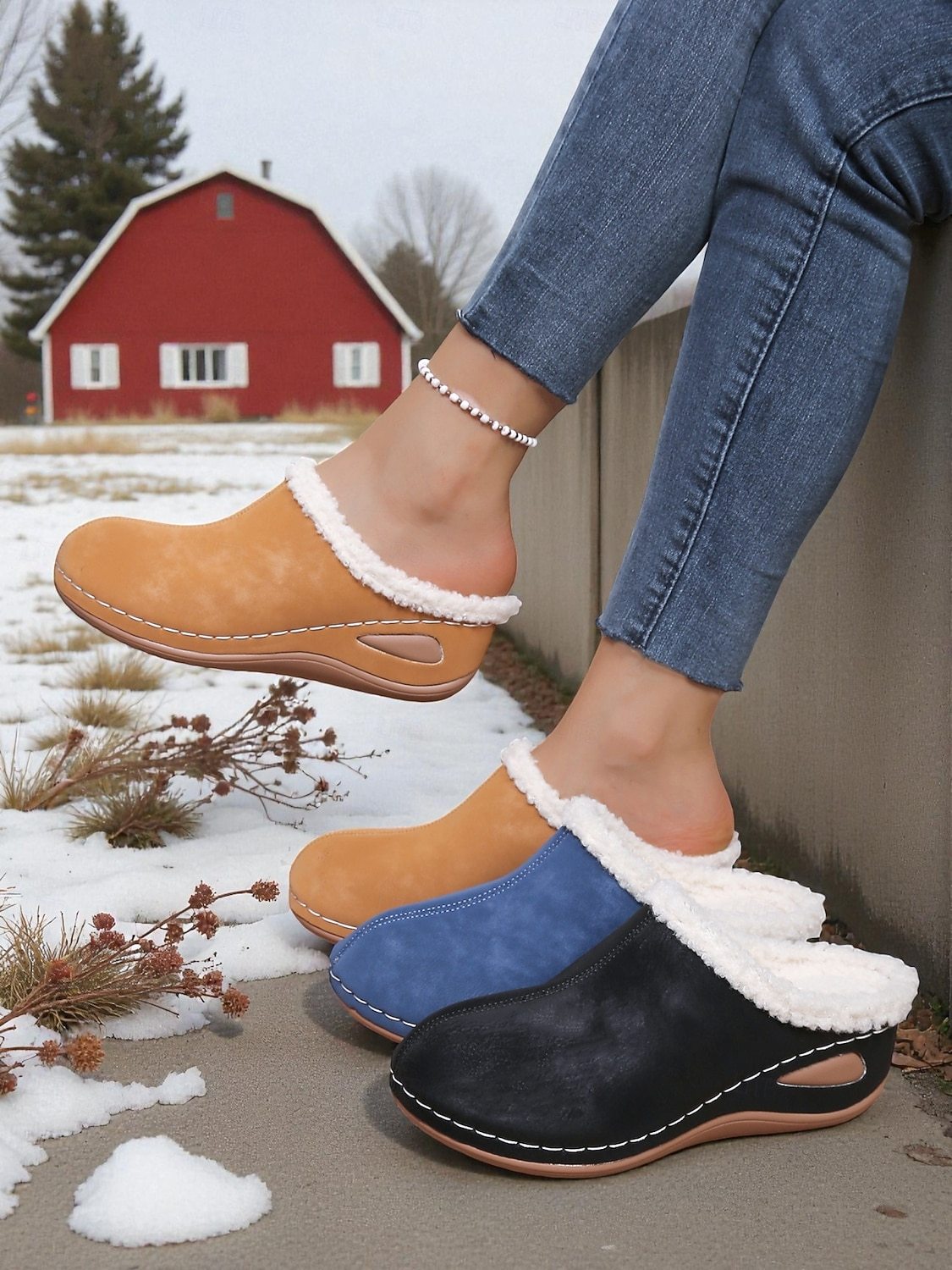  Women's Fur-Lined Winter Mules