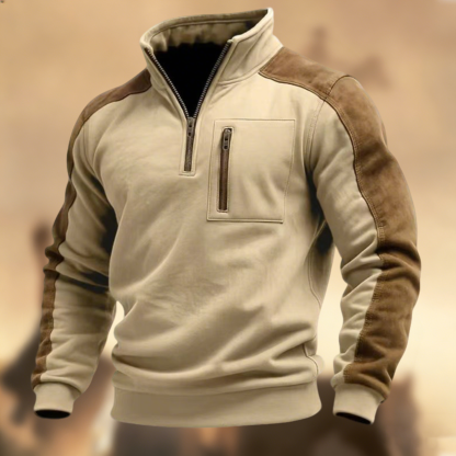 Men’s Vintage Country Western Zip-Up Stand Collar Casual Sweatshirt
