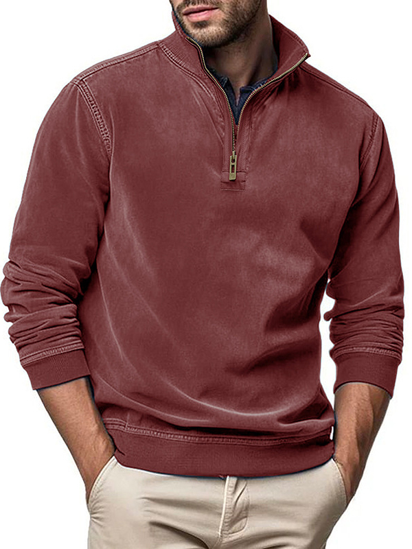Men's Fashion Long Sleeve Zip Stand Collar Polo Shirt