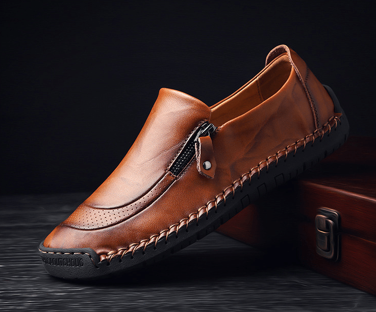 🔥LAST DAY 70% OFF🔥Mens Side Zipper Casual Comfy Leather Slip On Loafers, Comfy Orthopedic Walking Shoes