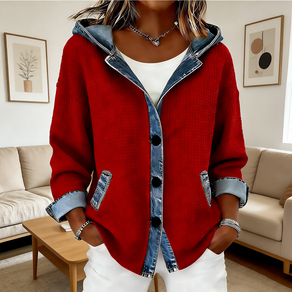 Women’s Plaid Denim Hoodie