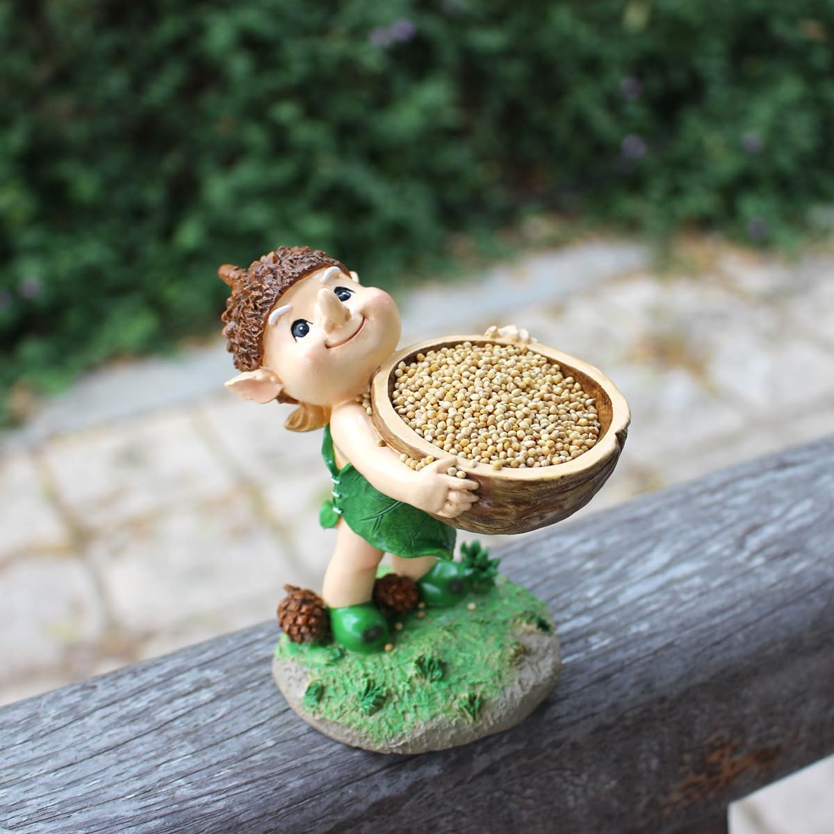 Elf Hand Held Walnut Bird Bath Bowl Bird Feeder