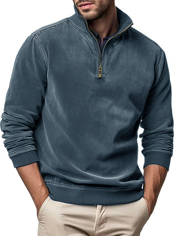 Men's Fashion Long Sleeve Zip Stand Collar Polo Shirt