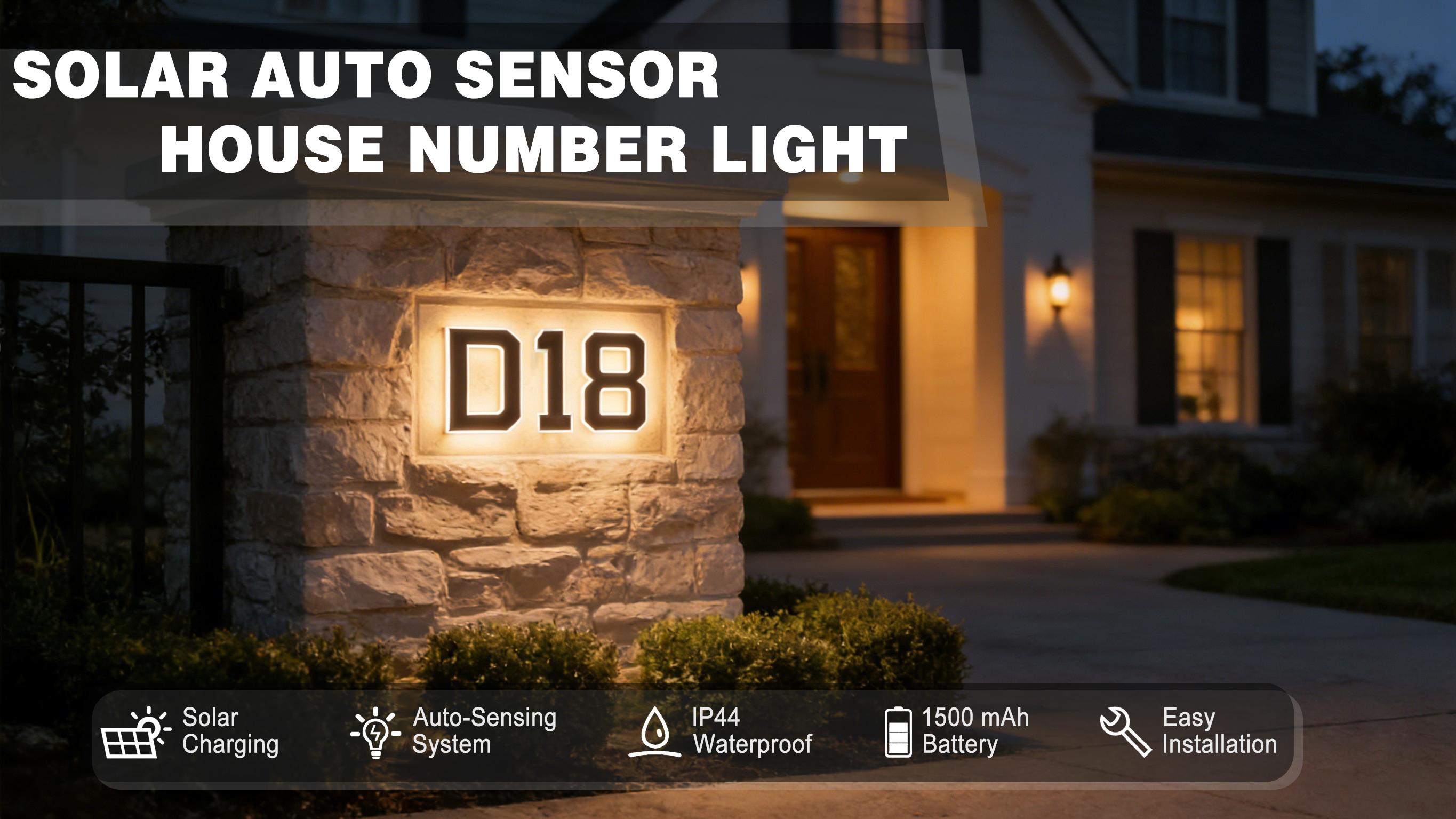 ISUNMEA 9 Inch Solar Lighted House Numbers for Outside, Light Up Waterproof LED Address Numbers Signs for Houses, Large Personalized Illuminated Exterior Modern House Numbers Light