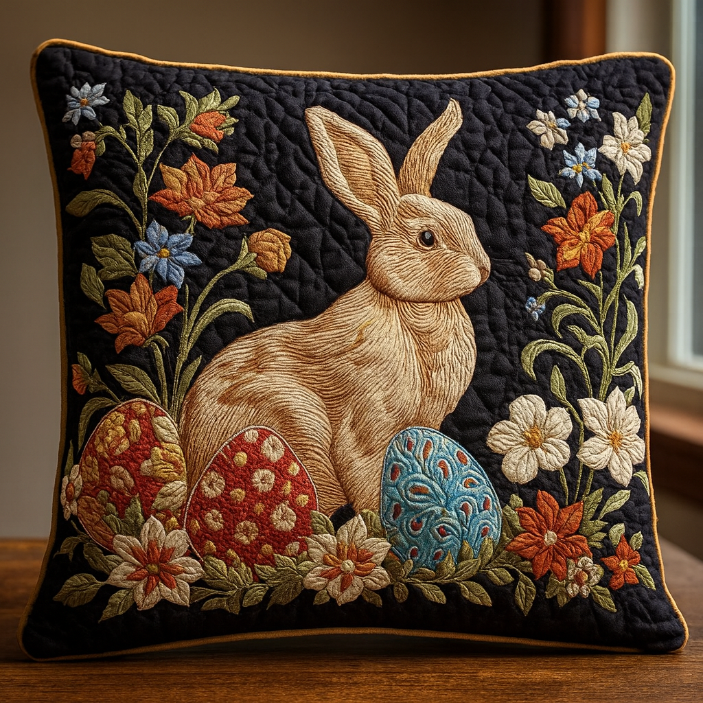 Spring Garden Bunny Quilted Pillow