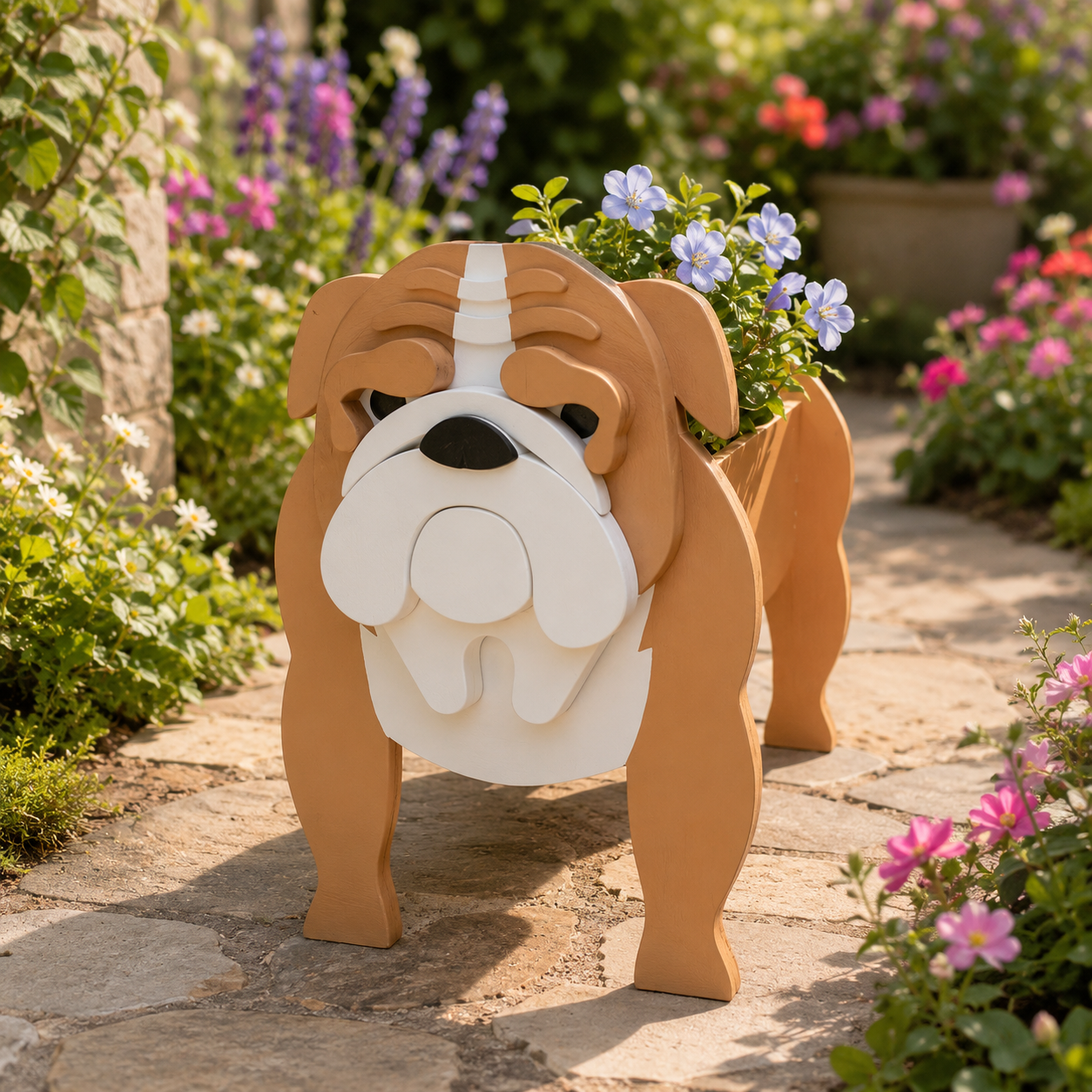 Brown English Bulldog Dog Planter