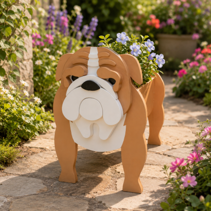 Brown English Bulldog Dog Planter