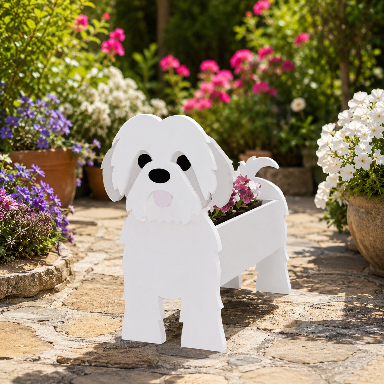 White Bichon Frise Dog Planter