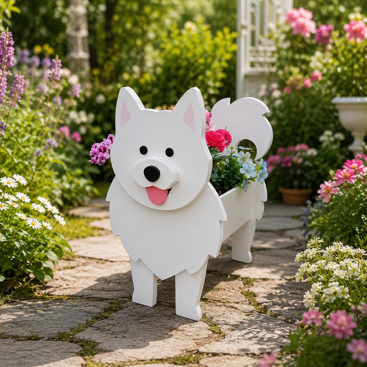 White Samoyed Dog Planter