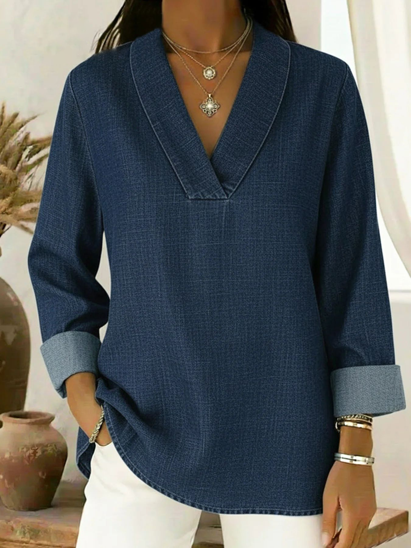 New Arrival 🔥 Women's Casual Denim V-Neck Retro Comfortable Denim Shirt