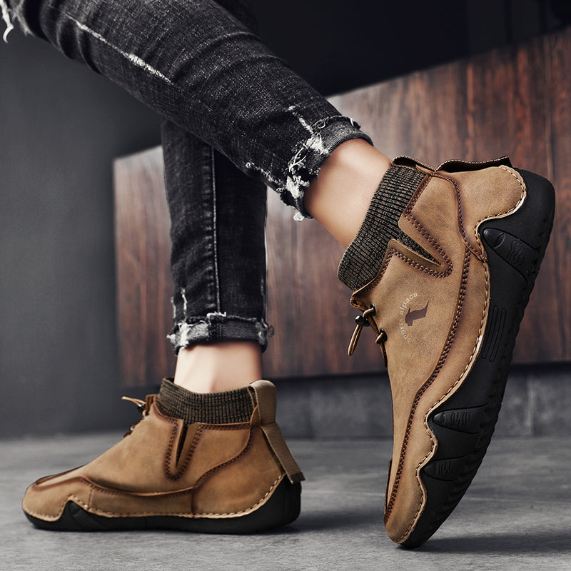 Men Ankle Boots Plush Leather Walking Orthopedic Shoes