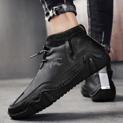 Men Ankle Boots Plush Leather Walking Orthopedic Shoes