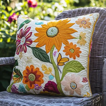 Vibrant Wildflower Quilted Pillow