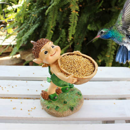 Elf Hand Held Walnut Bird Bath Bowl Bird Feeder