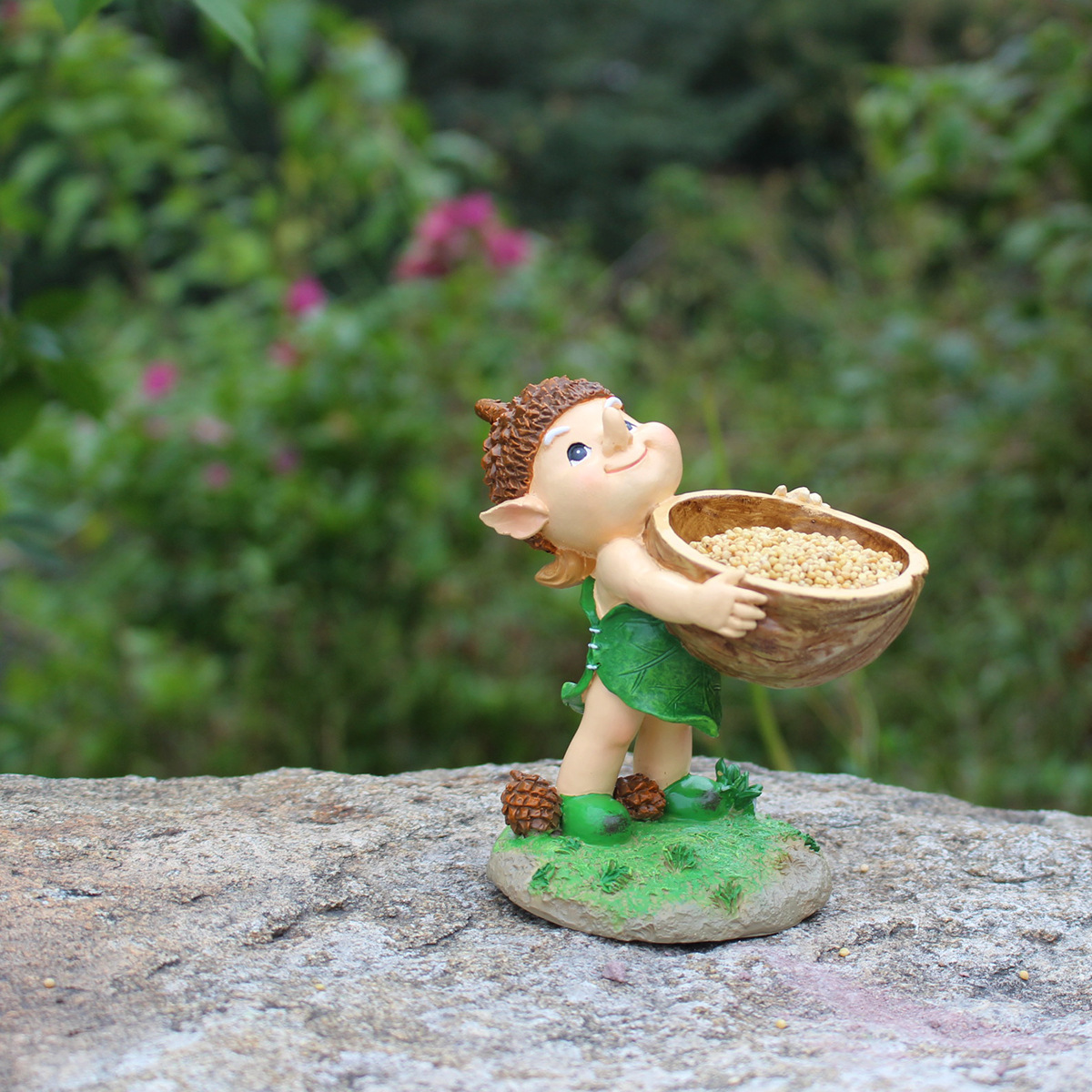 Elf Hand Held Walnut Bird Bath Bowl Bird Feeder