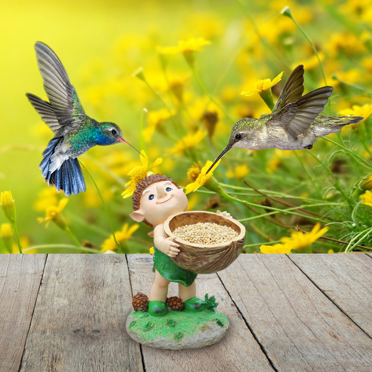 Elf Hand Held Walnut Bird Bath Bowl Bird Feeder