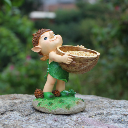 Elf Hand Held Walnut Bird Bath Bowl Bird Feeder