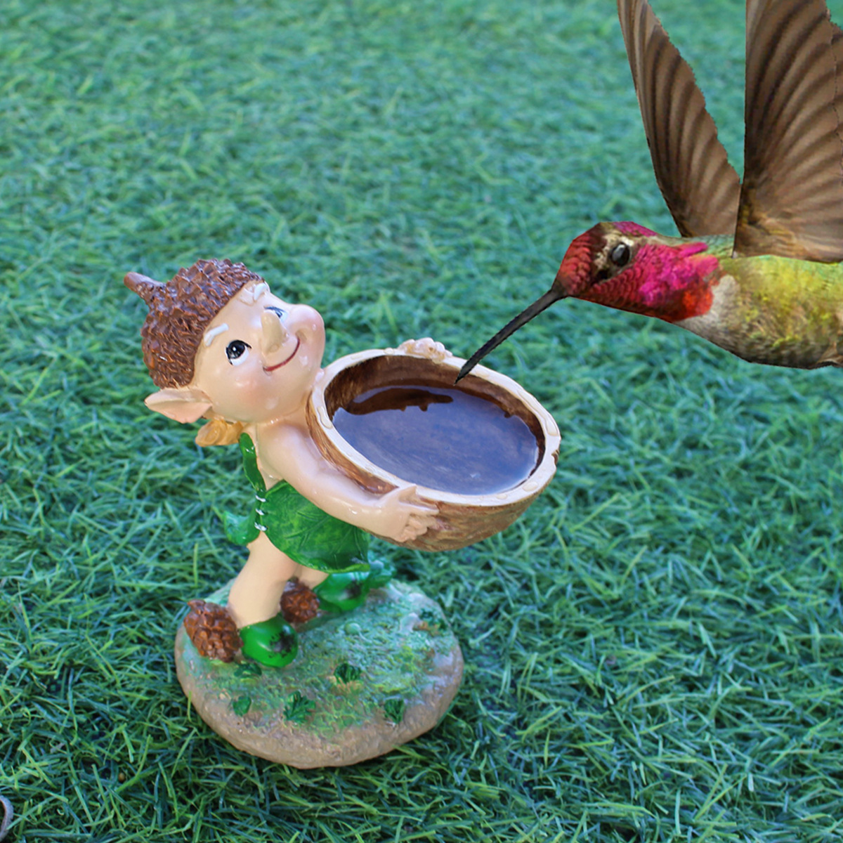 Elf Hand Held Walnut Bird Bath Bowl Bird Feeder