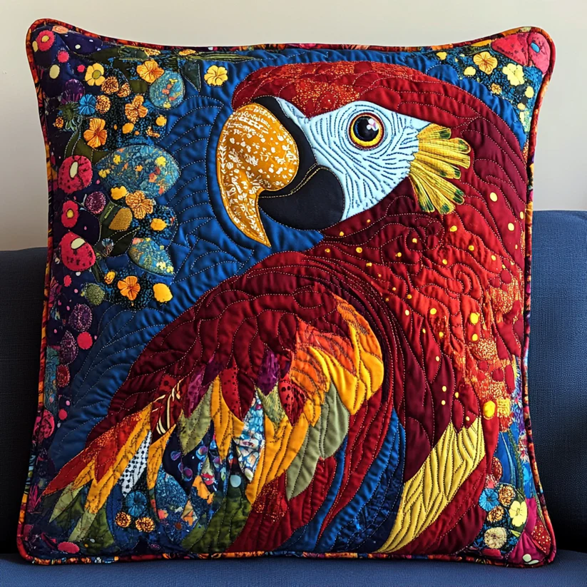 Quilted Macaw Pillow