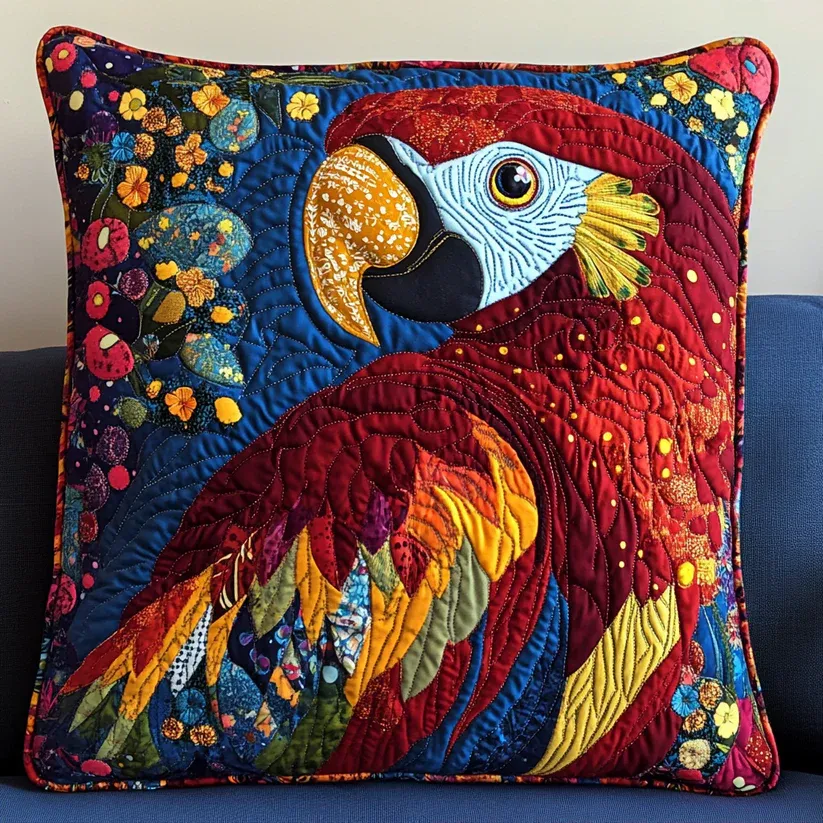 Quilted Macaw Pillow