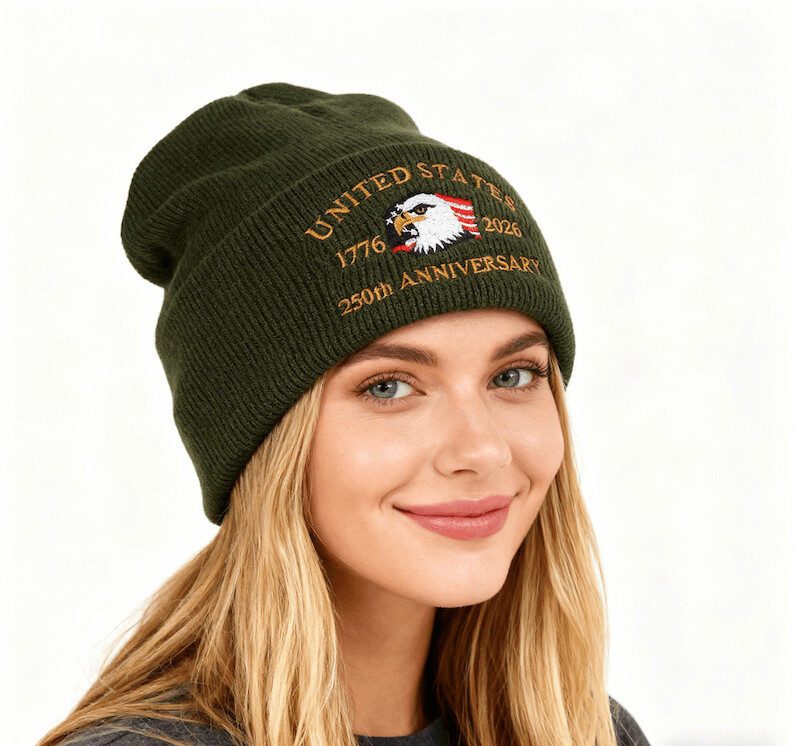 US 250th Anniversary Beanie Eagle Embroidered Knitted Hat